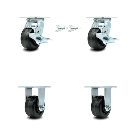 Service Caster 4 Inch Phenolic Caster Set with 2 Brakes/Swivel Lock 2 Rigid SCC-30CS420-PHB-TLB-BSL-2-R-2